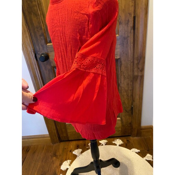 Counterparts Blouse Red Size Medium Boho Peasant  Bell Sleeves Flowy - Picture 4 of 10